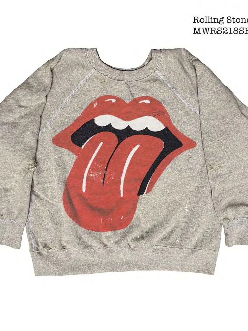 MADEWORN ROLLING STONES CREW FLEECE SWEATSHIRT IN HEATHER GREY